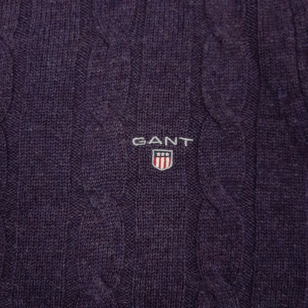 GANT Men's Crew Neck Cable Knit Jumper Sweater Size Large 100% Lambswool Purple - Picture 6 of 11
